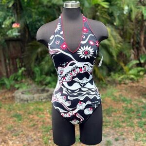 Vintage Deadstock Gottex Abstract Floral One Piece Swimsuit